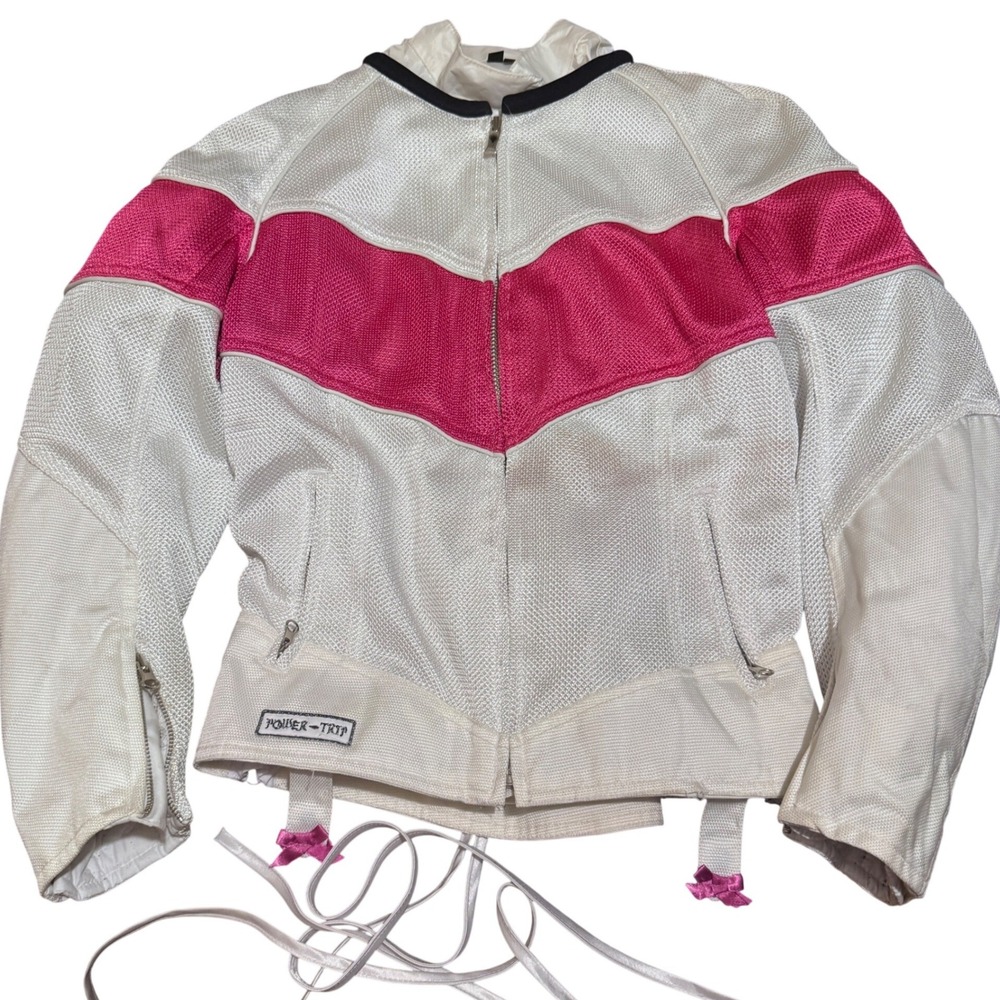 Power Trip Womens Mesh Motorcycle Jacket Pink White Lace Up Back Size Medium
